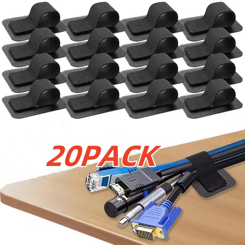 Home Office Desk - 4/20Pcs Reusable Self-Adhesive Cable Ties Adjustable