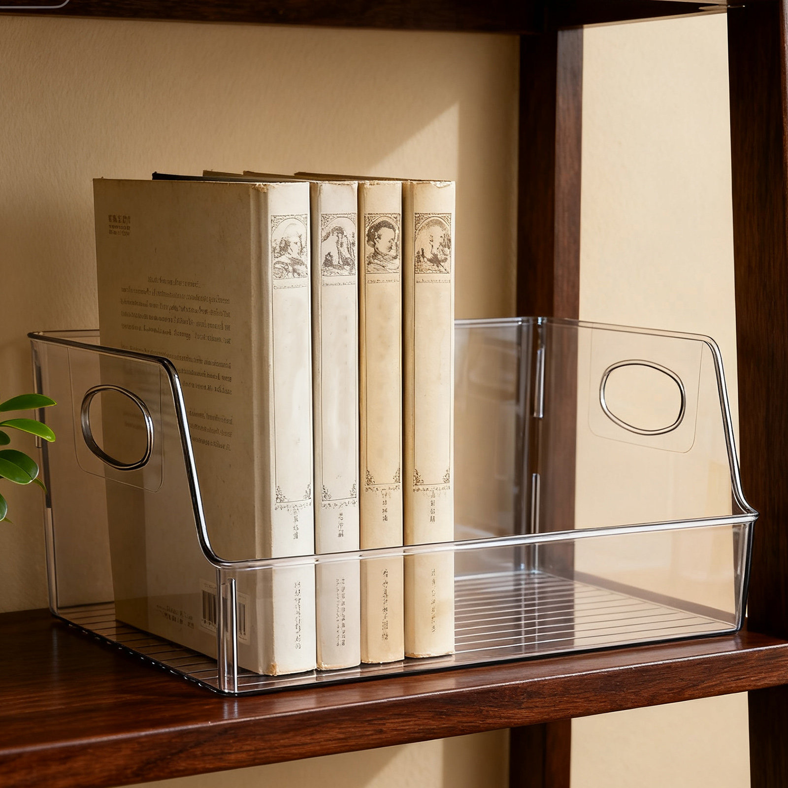 Home Office With Library - Sturdy Drop Resistant Clear Book Bin