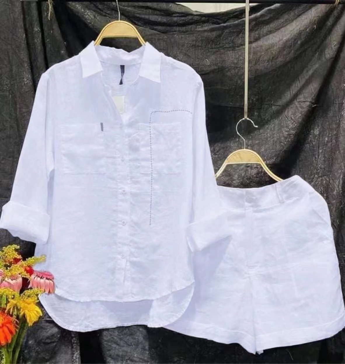 Home Office For Two - Fashion White Long Sleeve Shirt And