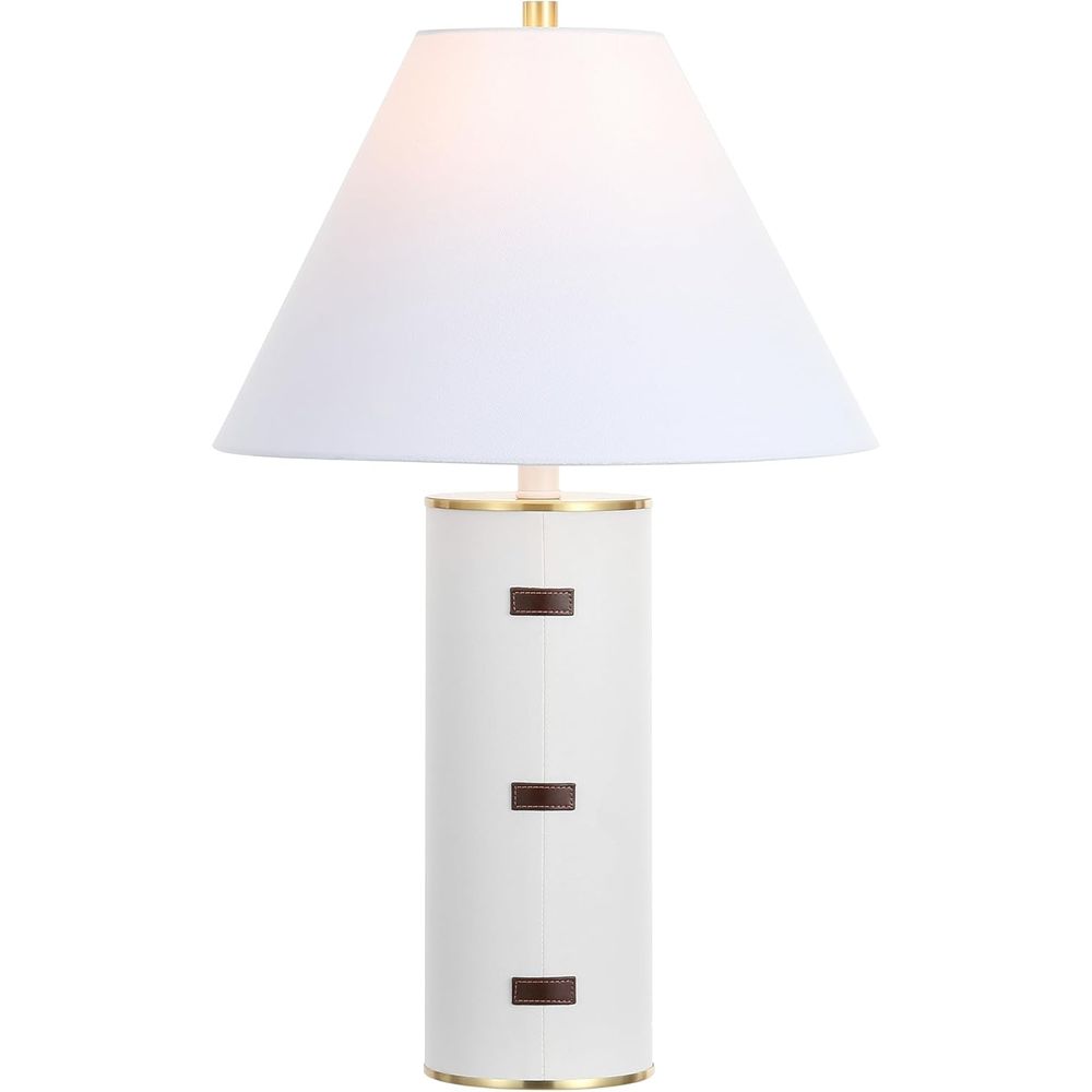 Home Office Desk - 27-inch LED Table Lamp - White/Brown/Brass