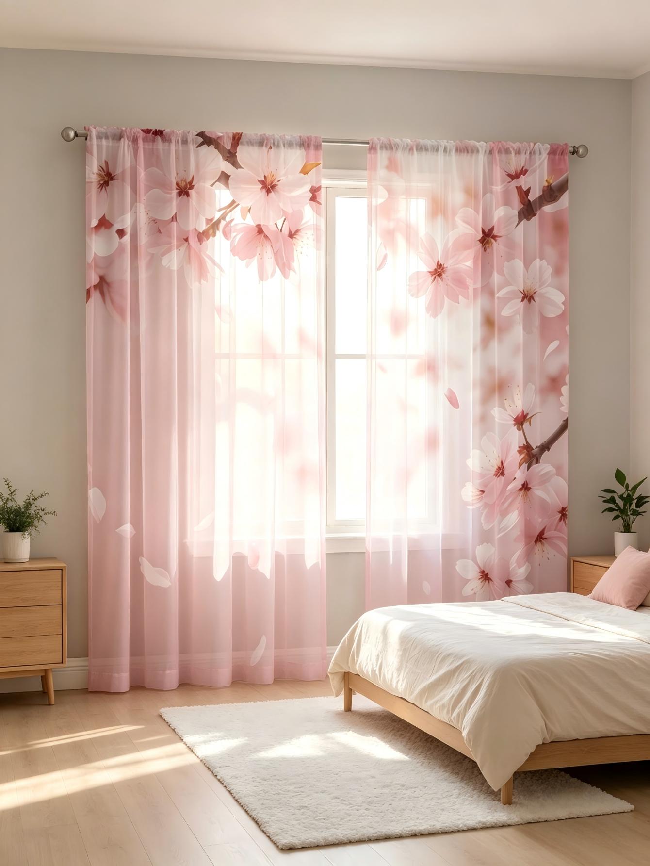 Home Office Rate - 2PCS Digital Print Sheer Curtain, Soft