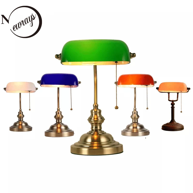 Home Office With Library - Desk lamp Table Light glass banker‘s