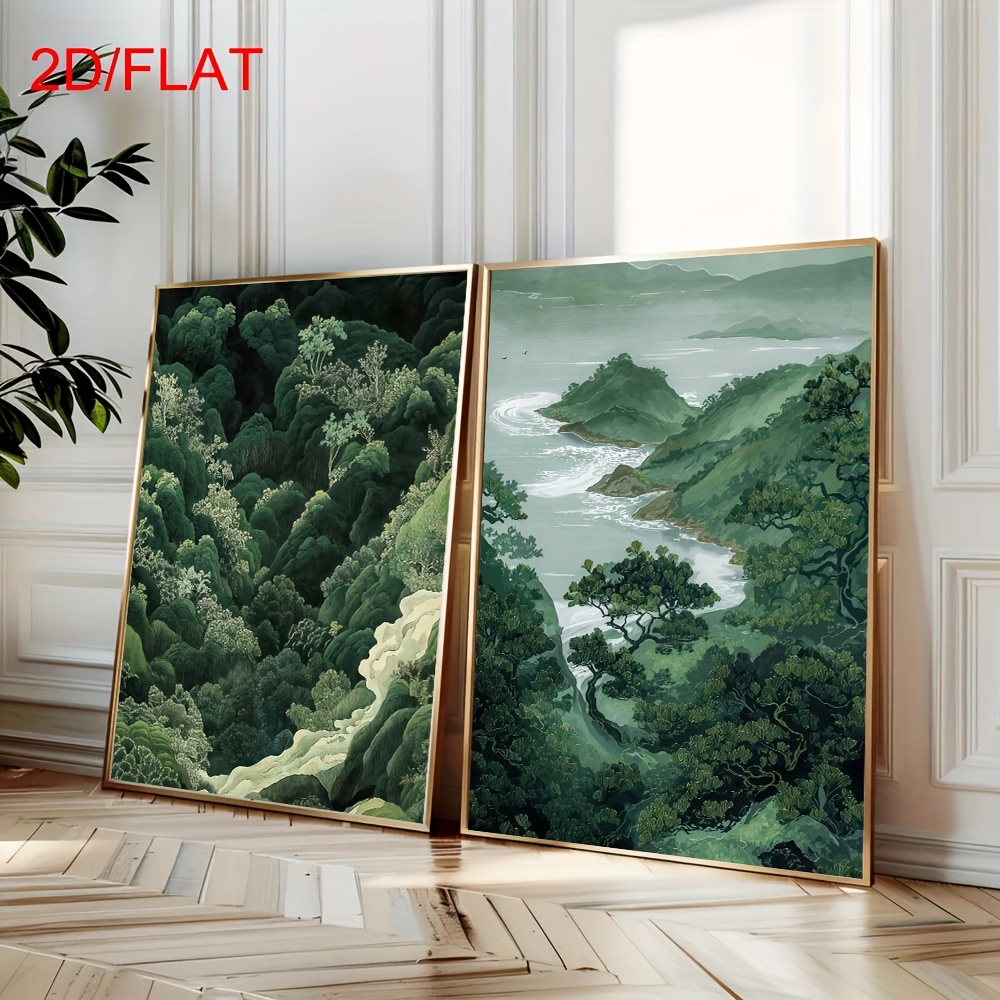 Home Office For Two - 2pcs Modern Green Forest Mountain Canvas