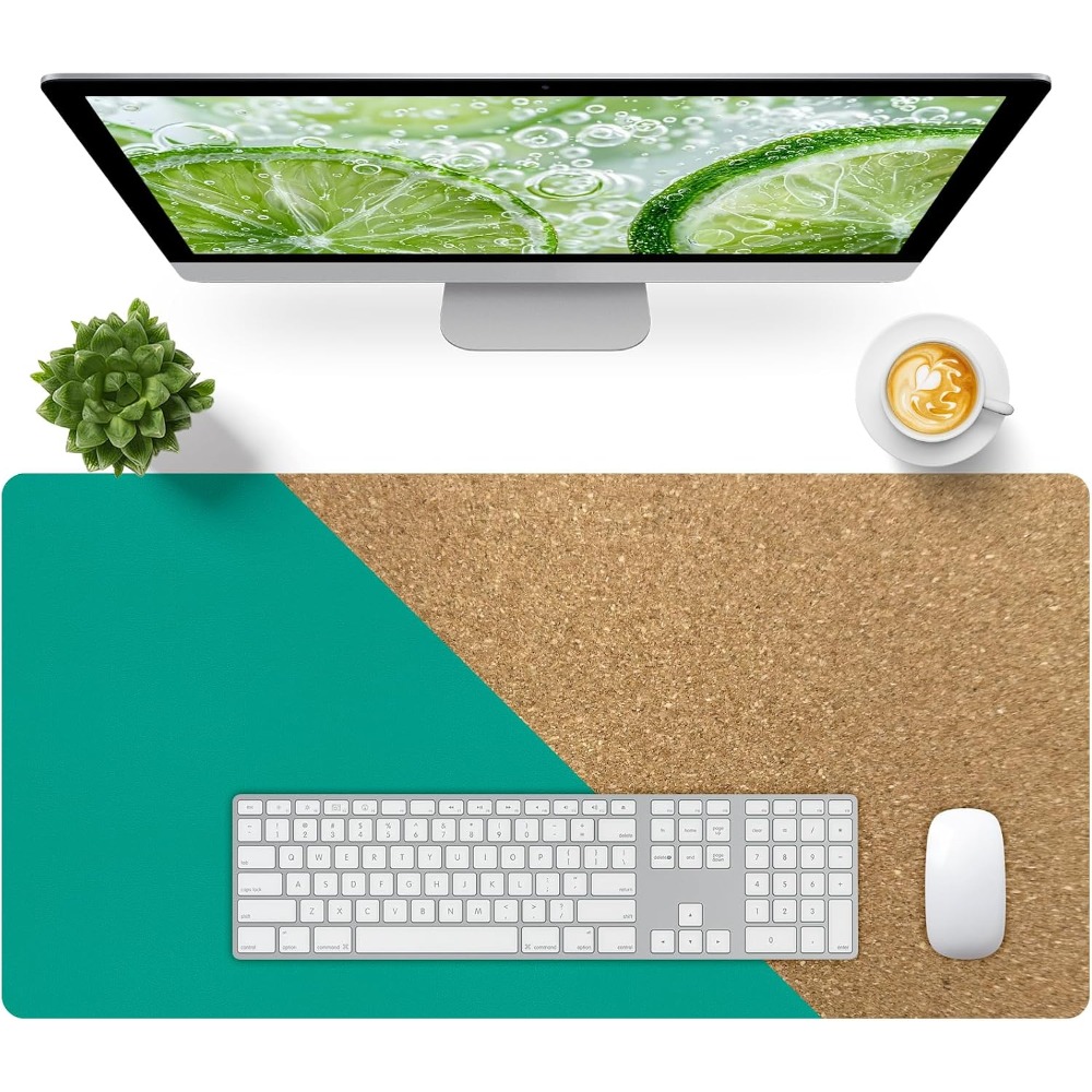 Home Office Work - Premium Green Leather Desk Pad Protector,
