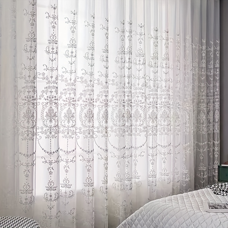 1pc White Embroidered Sheer Cu - Home Office Rate recension och pris