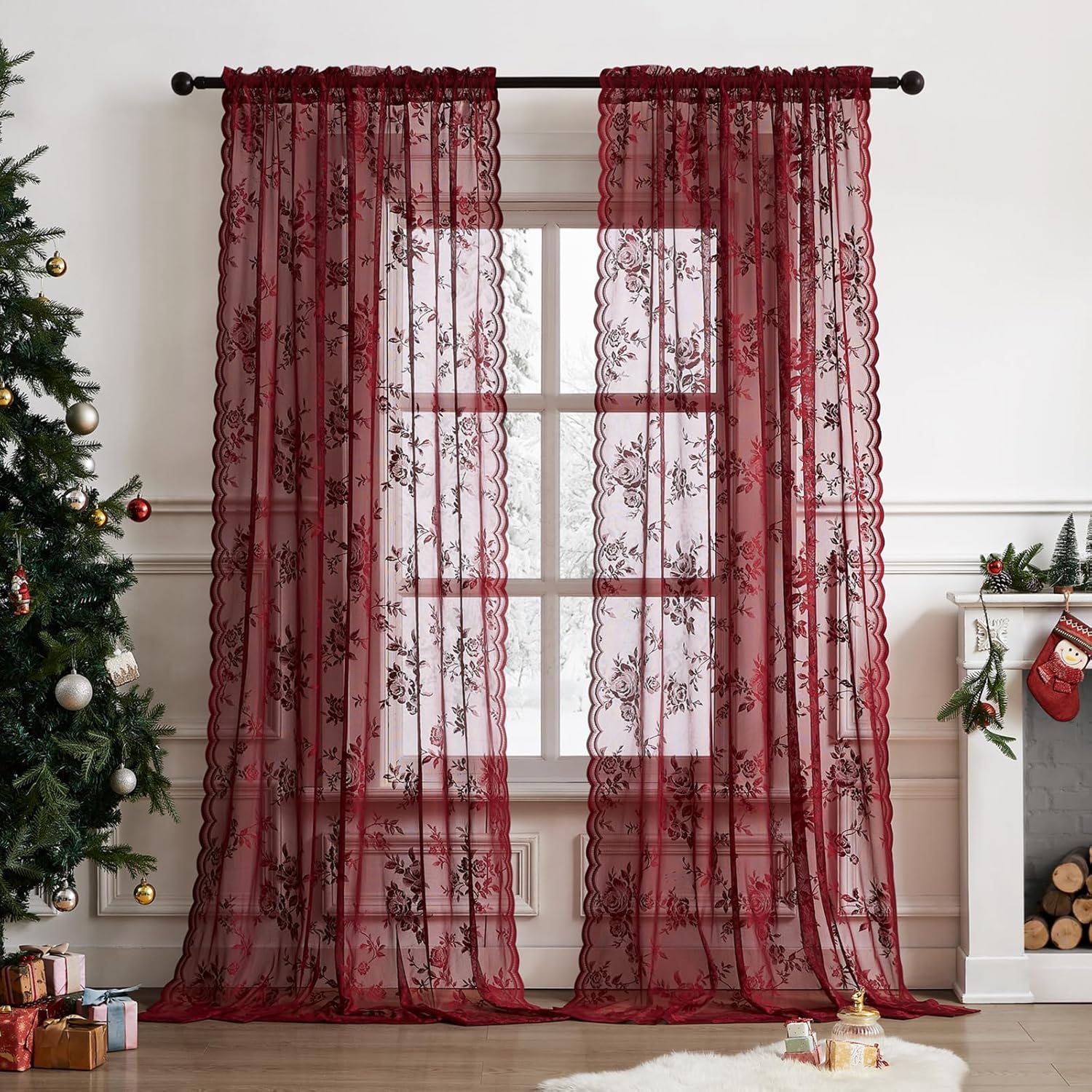 1 pc Burgundy Lace Curtains 45 - Home Office Gadgets recension och pris