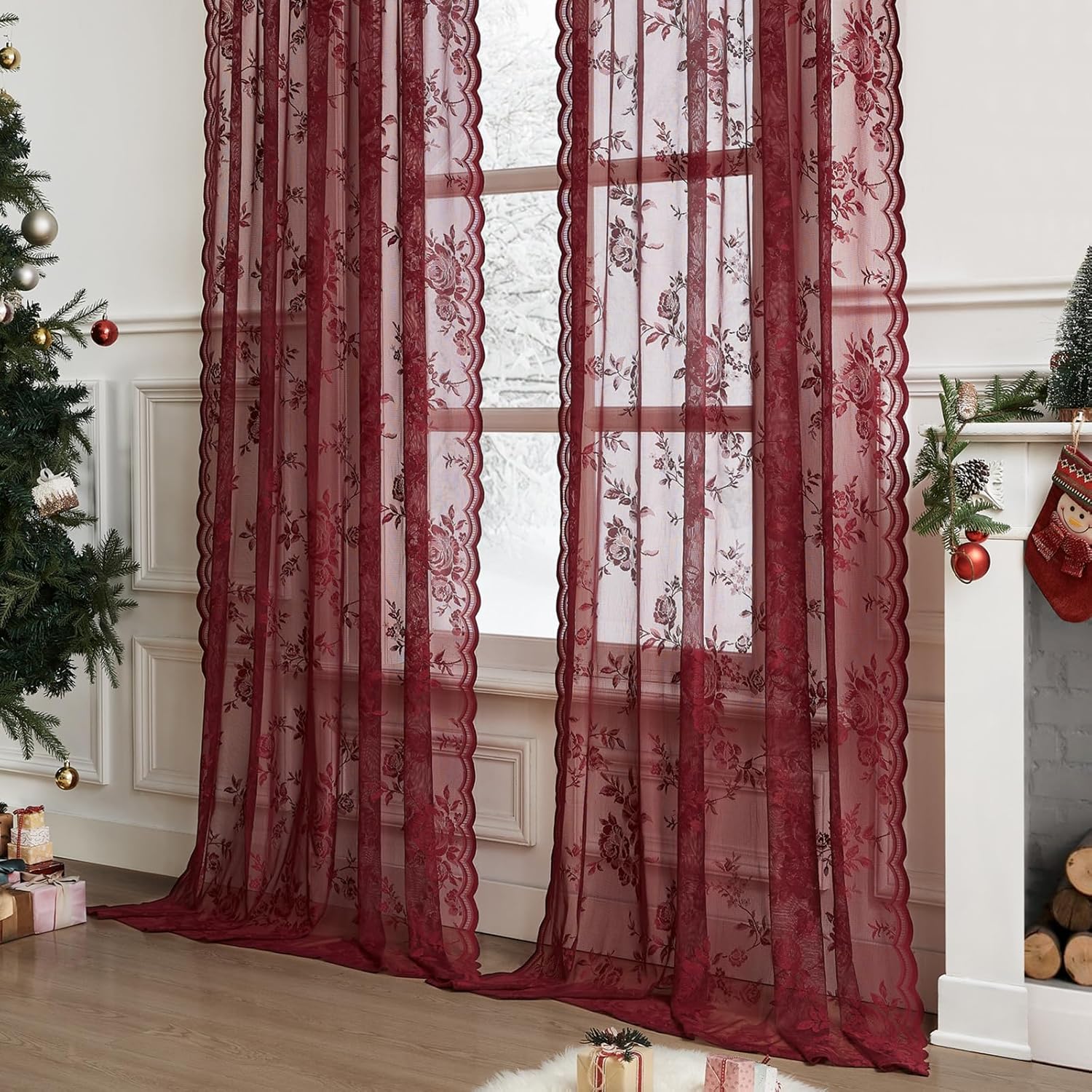 1 pc Burgundy Lace Curtains 45 - Home Office Gadgets recension och pris