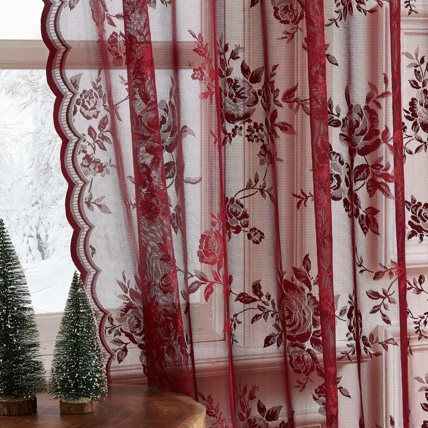 1 pc Burgundy Lace Curtains 45 - Home Office Gadgets recension och pris